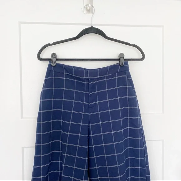 Old Navy Windowpane Plaid Wide Leg Crop Pants Navy/White Career Office Sz 4 - Picture 3 of 8